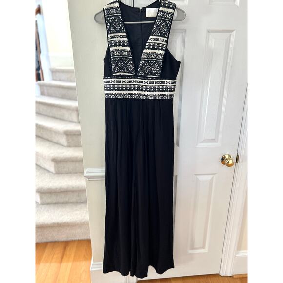 Morgan Carper Anthropologie Black Wide Leg Embroidered Tribal Jumpsuit - Picture 2 of 10